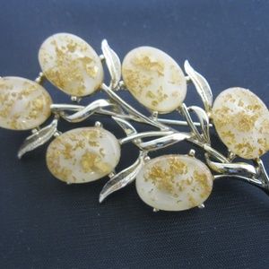 Vintage Lucite Gold Leaf Brooch